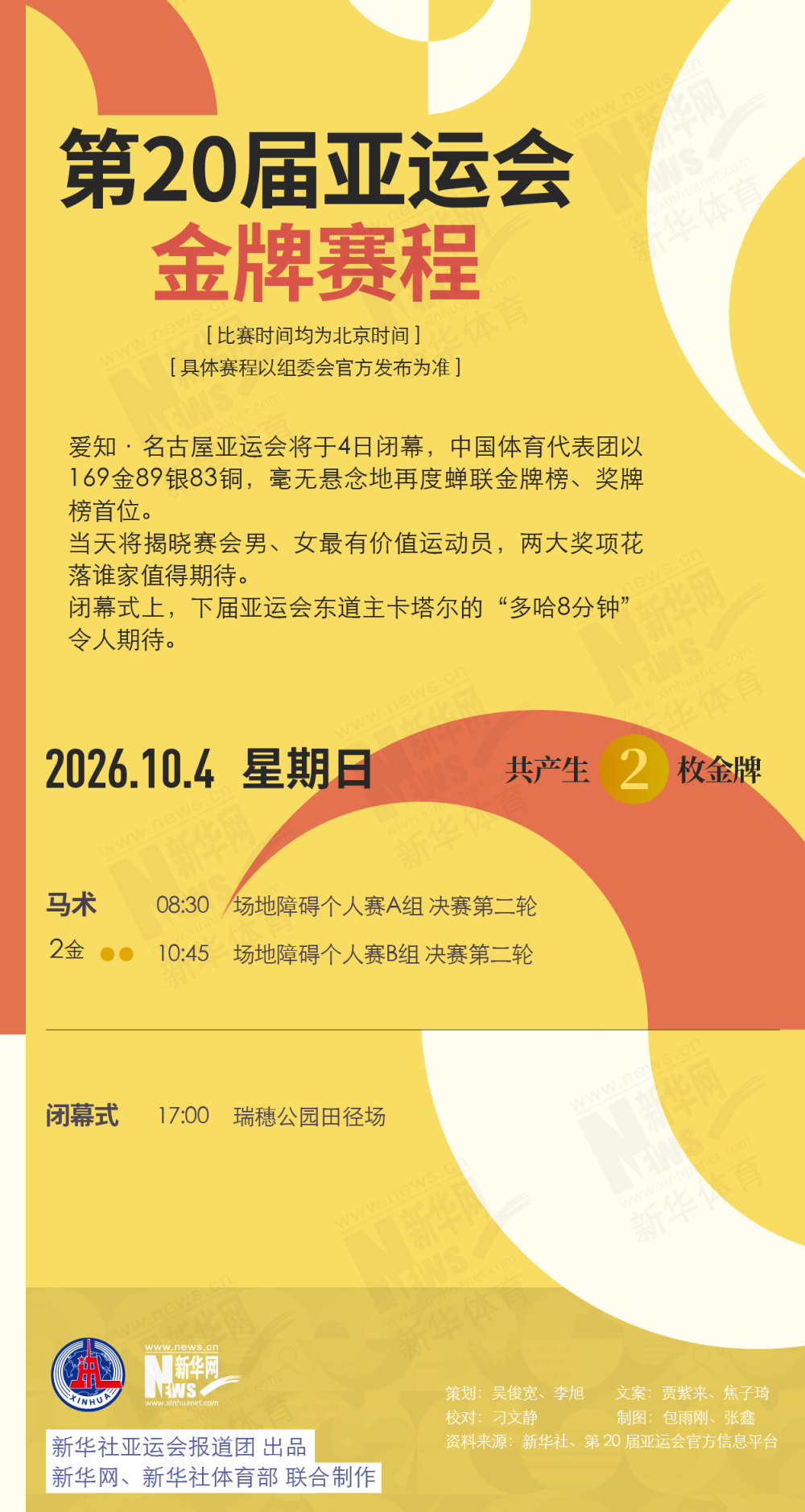 第20届安博体育10月4日金牌赛程